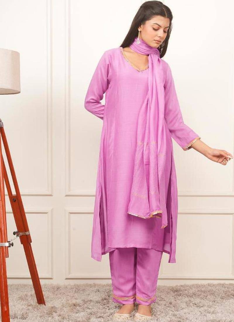 Lilac kali kurta set with fida dupatta