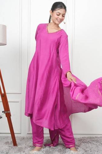 Magenta kali kurta set with fida dupatta