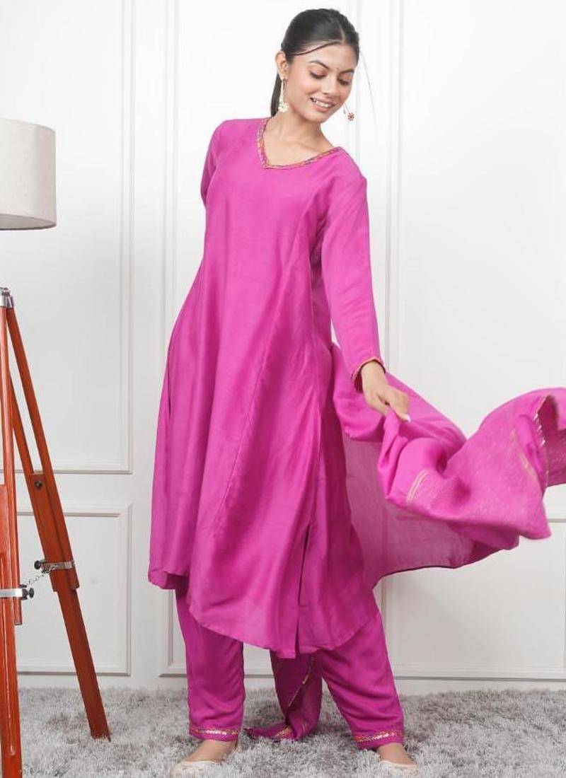 Magenta kali kurta set with fida dupatta