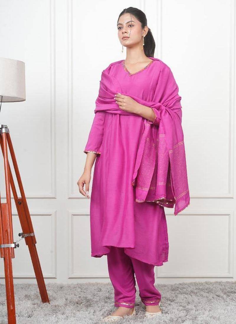 Magenta kali kurta set with fida dupatta