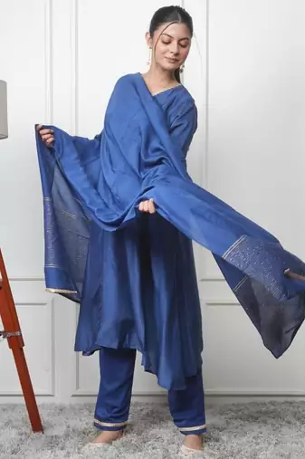 Navy kali kurta set with fida dupatta