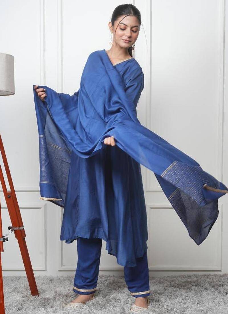 Navy kali kurta set with fida dupatta