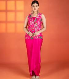 Fuchsia embroidered silk skirt set