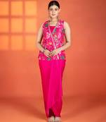 Fuchsia embroidered silk skirt set