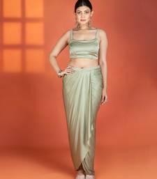 Green embroidered silk skirt set