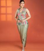 Green embroidered silk skirt set