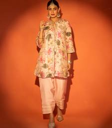 Pink embroidered cotton silk kurta set