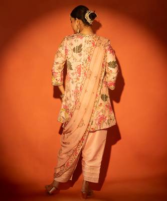 Pink embroidered cotton silk kurta set 2
