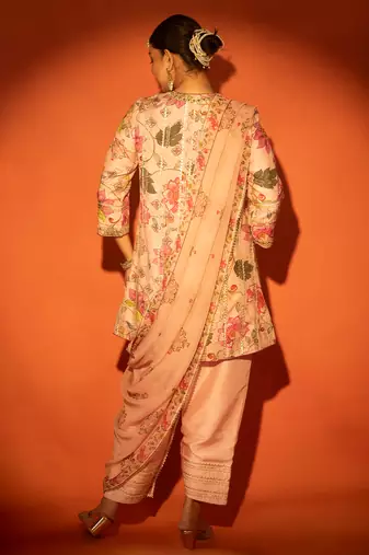 Pink embroidered cotton silk kurta set