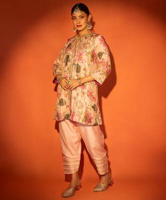Pink embroidered cotton silk kurta set 3