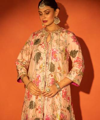Pink embroidered cotton silk kurta set 4