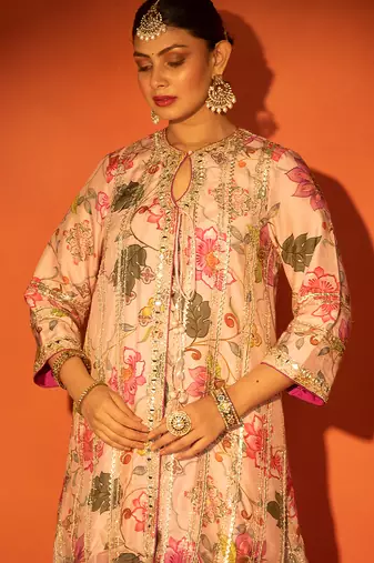 Pink embroidered cotton silk kurta set
