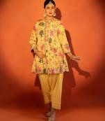 Yellow embroidered cotton silk kurta set