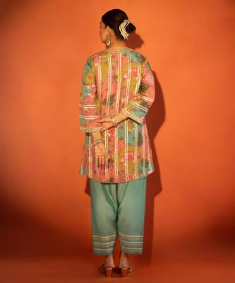 Multicolor embroidered cotton silk kurta set 2