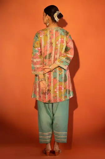 Multicolor embroidered cotton silk kurta set