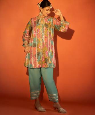 Multicolor embroidered cotton silk kurta set 4