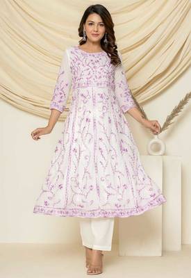 Purple aari embroidered anarkali suit set 1