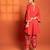 Red embroidered cotton silk kurta set