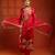 Red embroidered cotton silk kurta set
