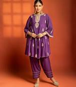 Purple embroidered cotton silk kurta set