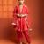 Red embroidered cotton silk kurta set