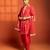 Red embroidered cotton silk kurta set