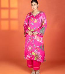 Fuchsia printed satin kurta set