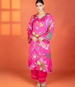 Fuchsia printed satin kurta set