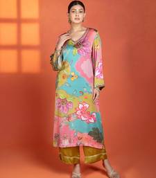 Multicolor floral printed satin kurta set