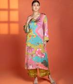 Multicolor floral printed satin kurta set