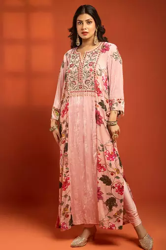 Pink embroidered silk kurta set