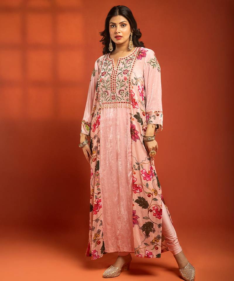 Pink embroidered silk kurta set