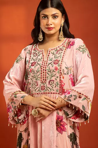 Pink embroidered silk kurta set