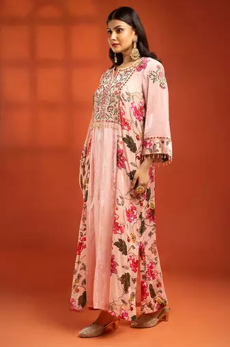 Pink embroidered silk kurta set