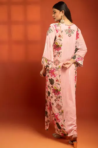Pink embroidered silk kurta set