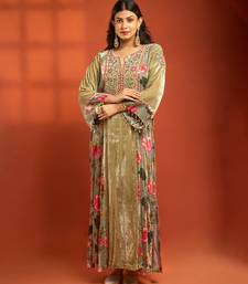 Green embroidered silk kurta set