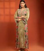 Green embroidered silk kurta set