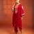 Red embroidered silk kurta set