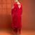 Red embroidered silk kurta set