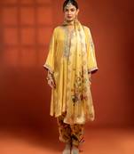 Yellow embroidered silk kurta set