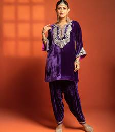 Purple embroidered silk kurta set