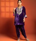 Purple embroidered silk kurta set