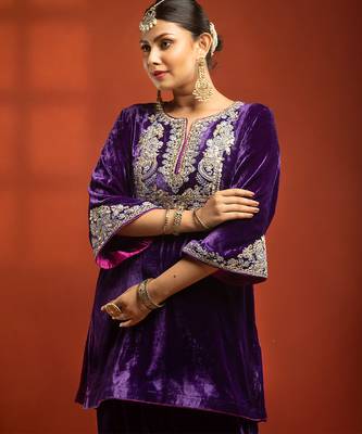 Purple embroidered silk kurta set 5