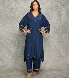 Blue embroidered crepe kurta set