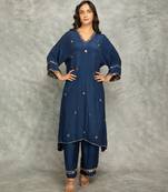 Blue embroidered crepe kurta set