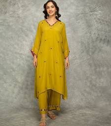 Mustard embroidered crepe kurta set