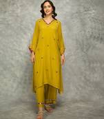 Mustard embroidered crepe kurta set