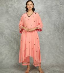 Peach embroidered crepe kurta set