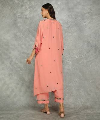 Peach embroidered crepe kurta set 2