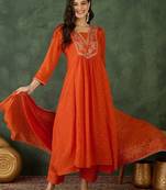 Women's Gorgeous Embroidery Chinon Fabric Flared Kurta Pant and Dupatta Set